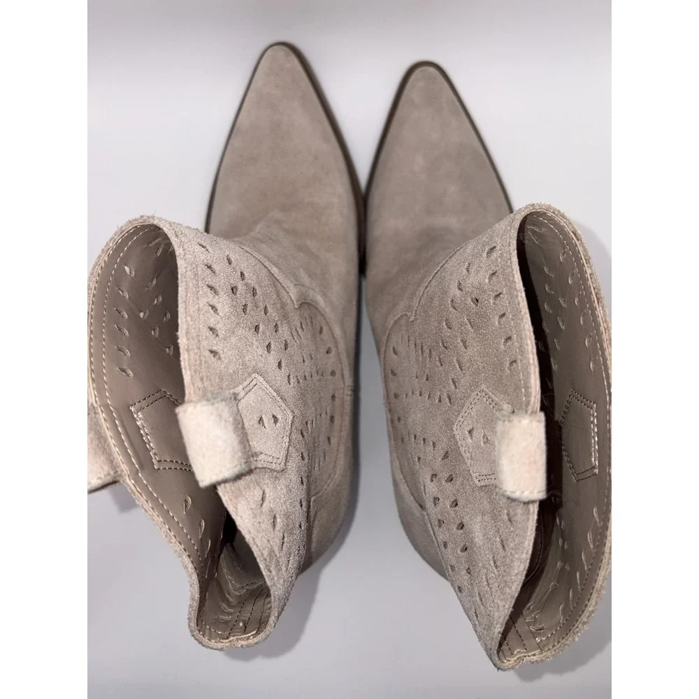 Marc Fisher Womens Taupe Suede Perforated Western Pointed Toe Ankle Boots 8M